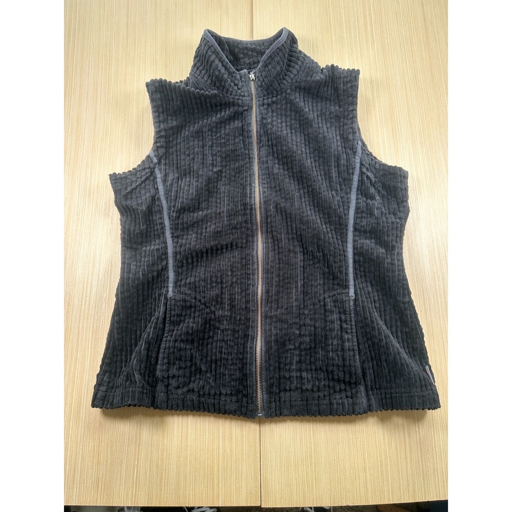 Woolrich Woolen Mill Corduroy Vest Womens Large Black Cotton Mock Neck‎ Zip Up